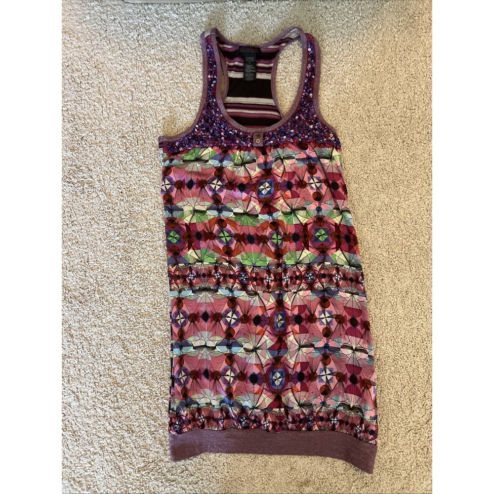 Custo Barcelona Tank Top Tunic Vintage Dress Y2K Purple‎ Sequin Silk Size 1 S